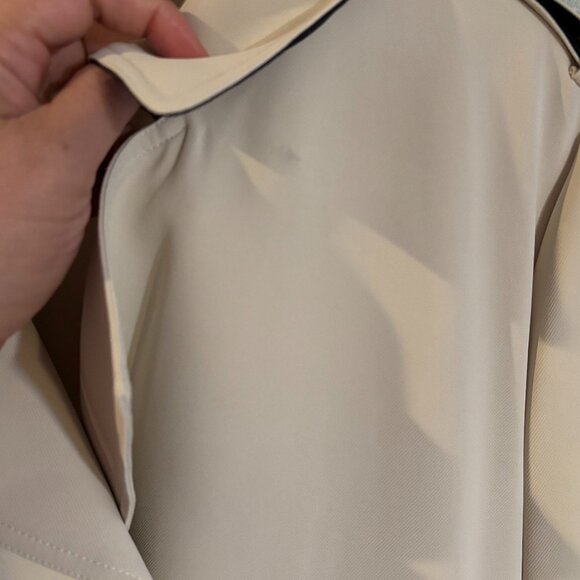 Beige/Black Women double breasted l, belted, long trench coat Size: Large - Picture 15 of 15